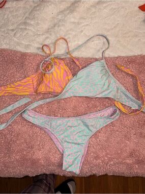 Victoria's Secret Pink & Mint Mixed-Print Bikini Bottoms